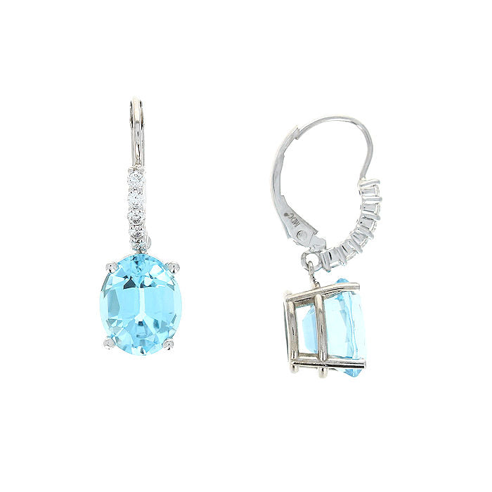 Ladies 14kt White Gold 7.11cts Blue Topaz and 0.25cts Diamond Earrings