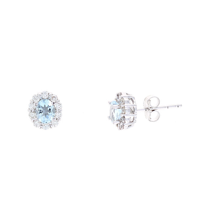 Ladies 14kt White Gold 0.88cts Aquamarine and 0.45cts Diamond Earrings