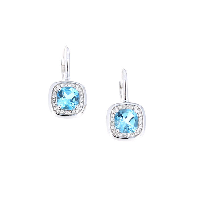 Ladies 14kt White Gold 2.20cts Blue Topaz and 0.15cts Diamond Earrings