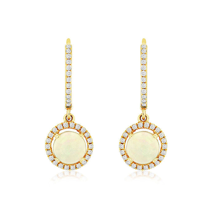Ladies 14kt Yellow Gold 1.00cts Opal and 0.26cts Diamond Earrings