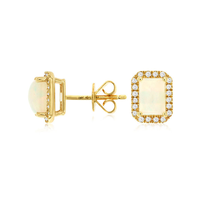 Ladies 14kt Yellow Gold 1.40cts Opal and 0.20cts Diamond Earrings