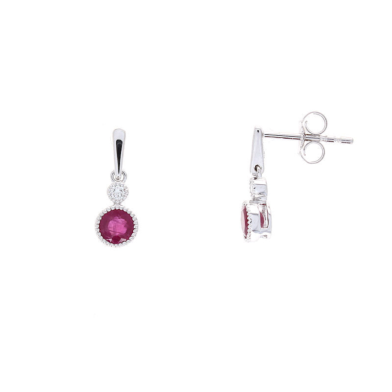 Ladies 14kt White Gold 0.65cts Ruby and 0.06cts Diamond Earrings