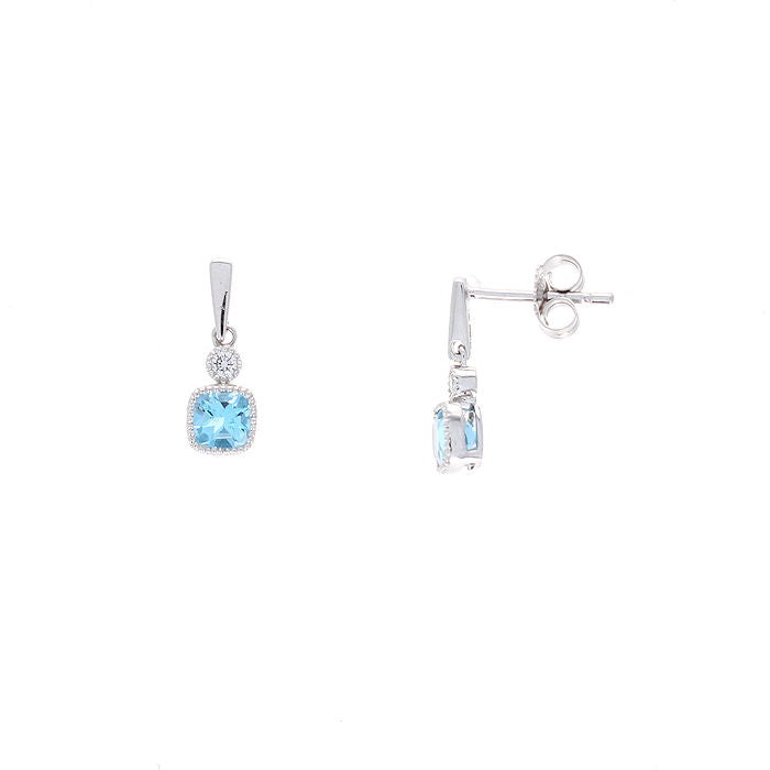 Ladies 14kt White Gold 0.41cts Blue Topaz and Diamond Earrings