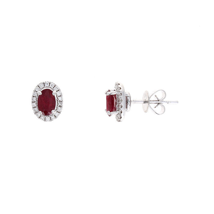 Ladies 14kt White Gold 0.99cts Ruby and 0.18cts Diamond Earrings