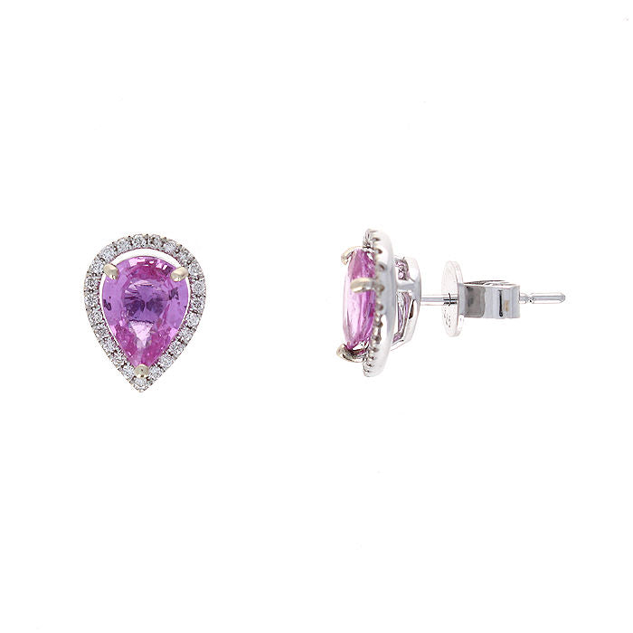 Ladies 14kt White Gold 2.40cts Pink Sapphire and 0.18cts Diamond Earrings