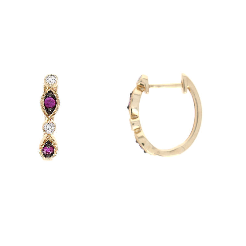 Ladies 14kt Yellow Gold 0.18ct Ruby and Diamond Earrings