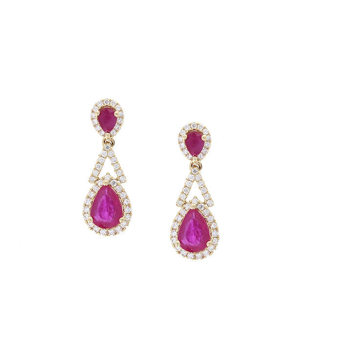 Ladies 14kt Yellow Gold 1.80cts Ruby and 0.39cts Diamond Earrings