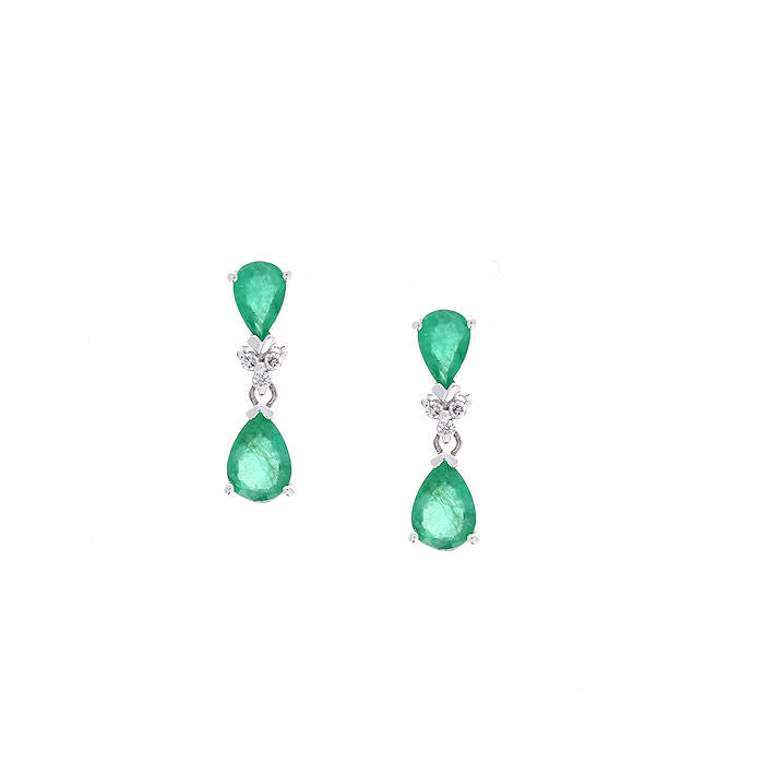 Ladies 14kt White Gold 2.15cts Emerald and 0.06cts Diamond Earrings
