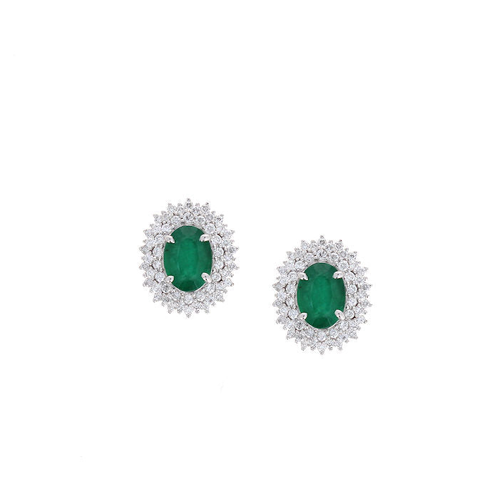 Ladies 14kt White Gold 1.40cts Emerald and 0.50cts Diamond Earrings