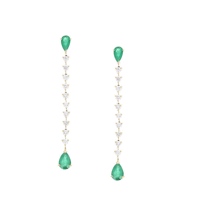 Ladies 14kt Yellow Gold 1.18cts Emerald and 0.60cts Diamond Earrings