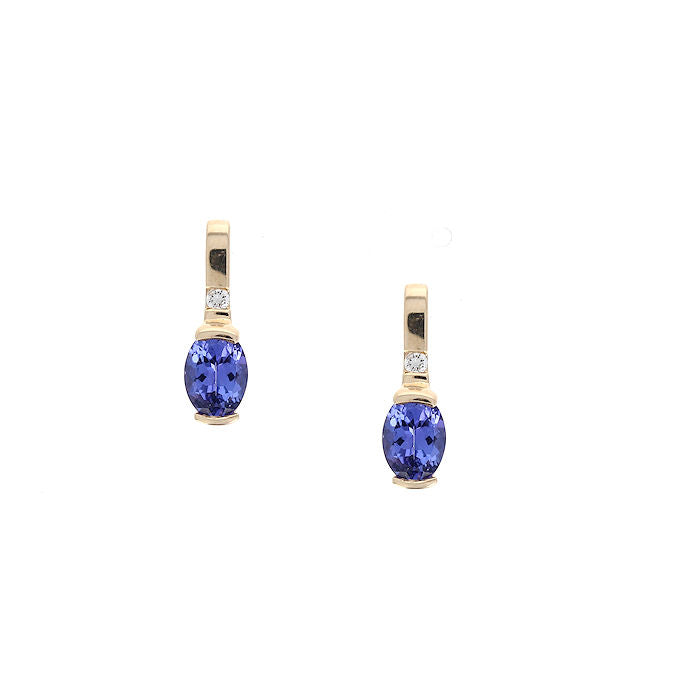 Ladies 14kt Yellow Gold 1.65cts Tanzanite and 0.05cts Diamond Earrings