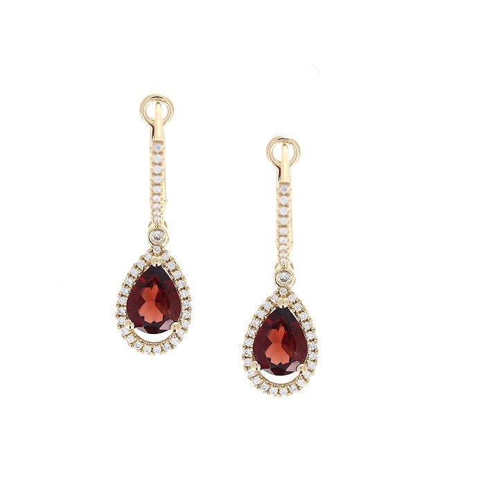 Ladies 14kt Yellow Gold 2.50cts Garnet and 0.42cts Diamond Earrings