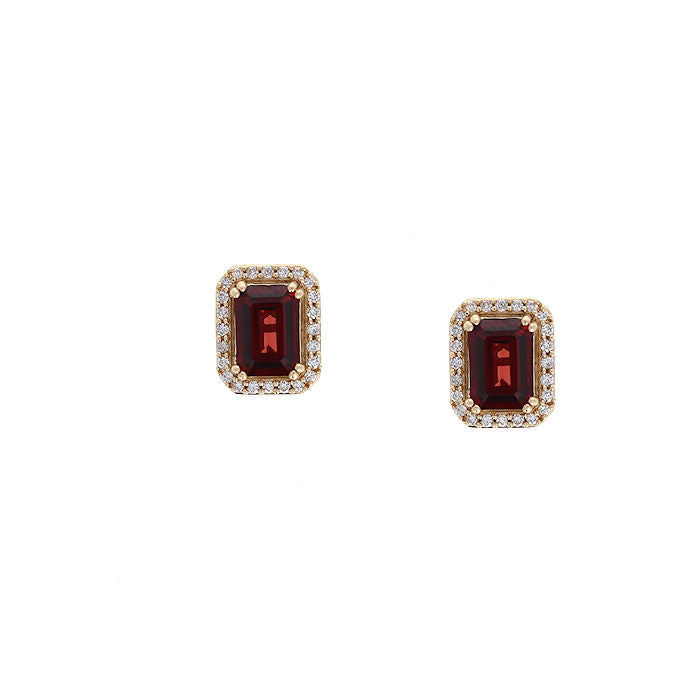 Ladies 14kt Yellow Gold 2.40cts Ganet and 0.20cts Diamond Earrings