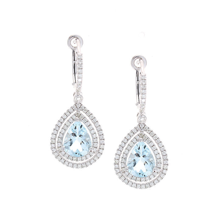 Ladies 14kt White Gold 2.60cts Aquamarine and 0.85cts Diamond Earrings