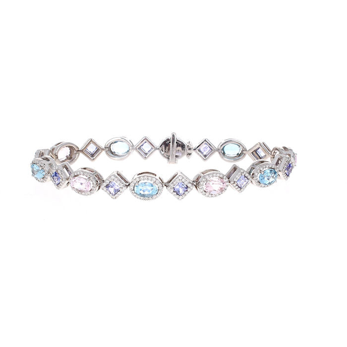 Ladies 18kt White Gold Multi-Gemstone Bracelet