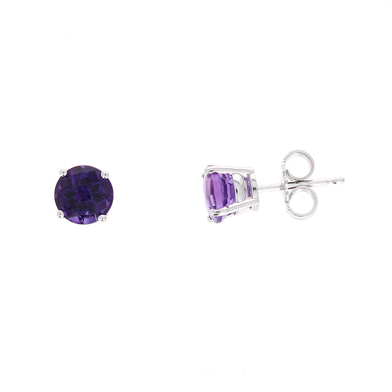 Ladies 14kt White Gold 6mm Amethyst Earrings