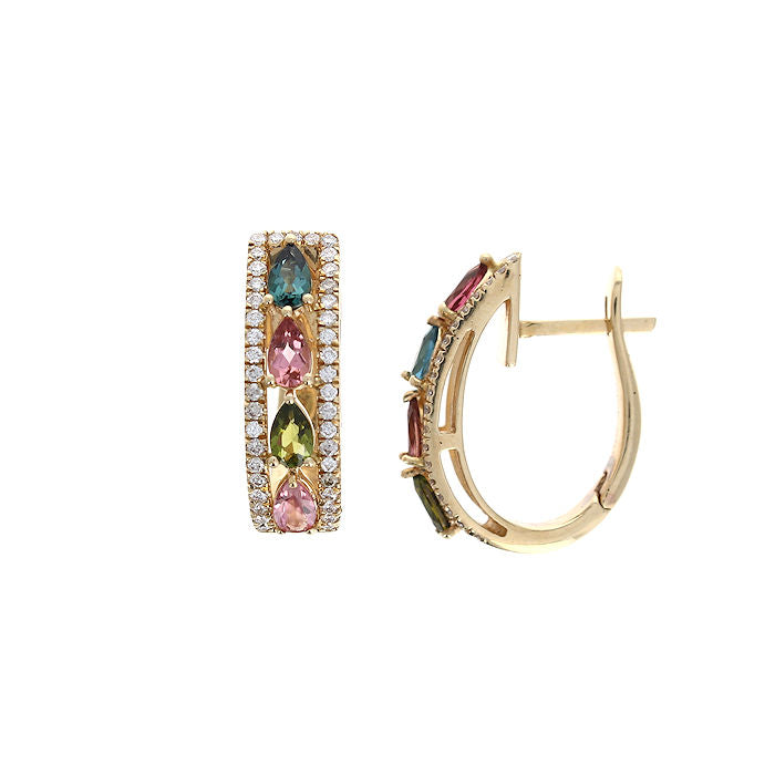 Ladies 14kt Yellow Gold 1.51cts Multicolored Tourmaline and Diamond Earrings