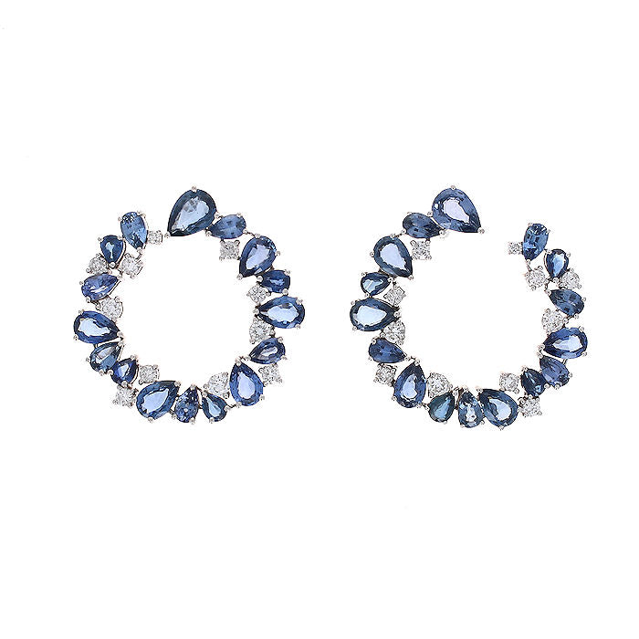 Ladies 18kt White Gold 10.67cts Sapphire and 1.09cts Diamond Hoop Earrings