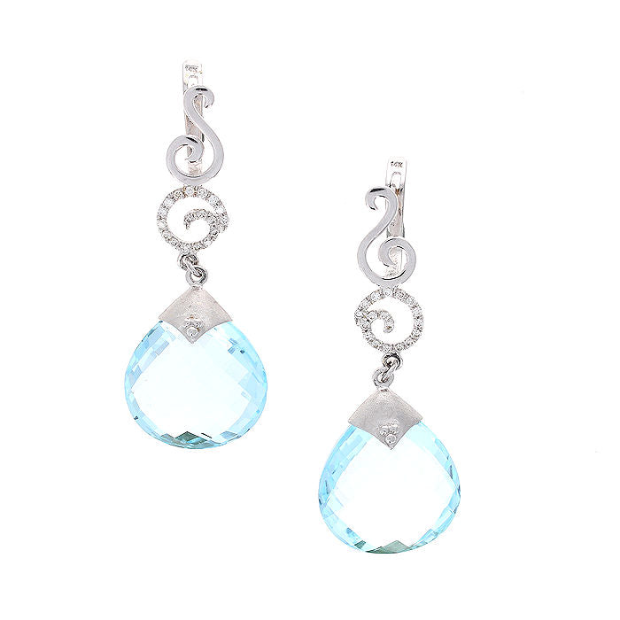 Ladies 14kt White Gold 50.00cts Blue Topaz and 0.40cts Diamond Drop Earrings