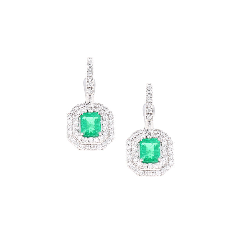 Ladies 14kt White Gold 1.12ct Emerald and Diamond Earrings