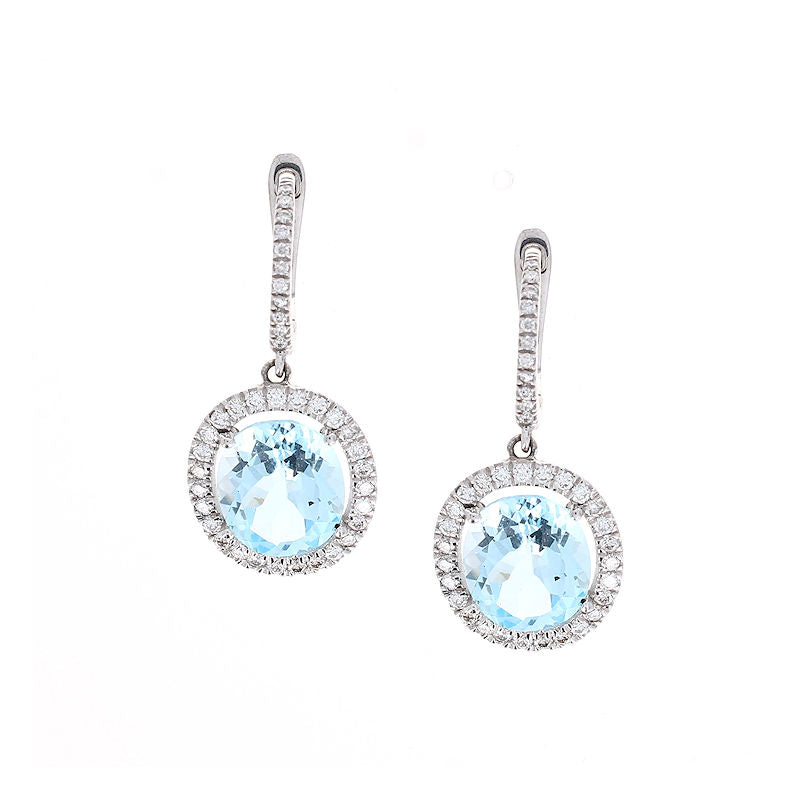 Ladies 14kt White Gold 10.96cts Blue Topaz and 0.86cts Diamond Earrings