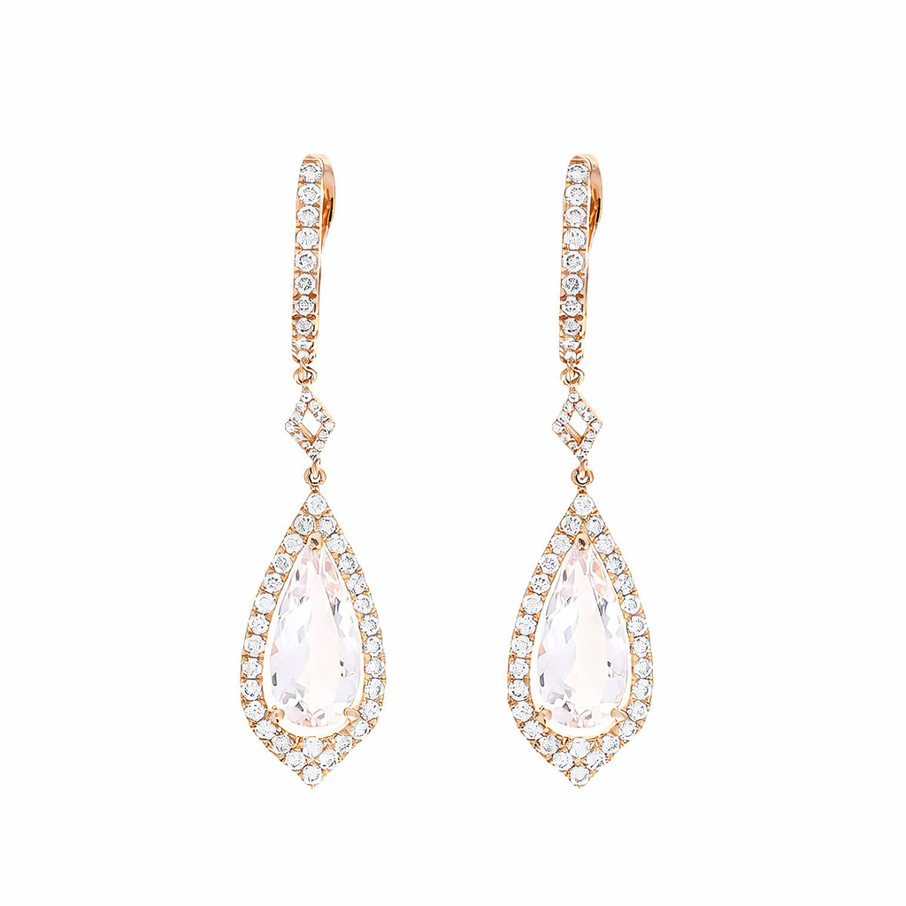 Ladies 14kt Rose Gold 4.63cts Morganite And Diamond Earrings
