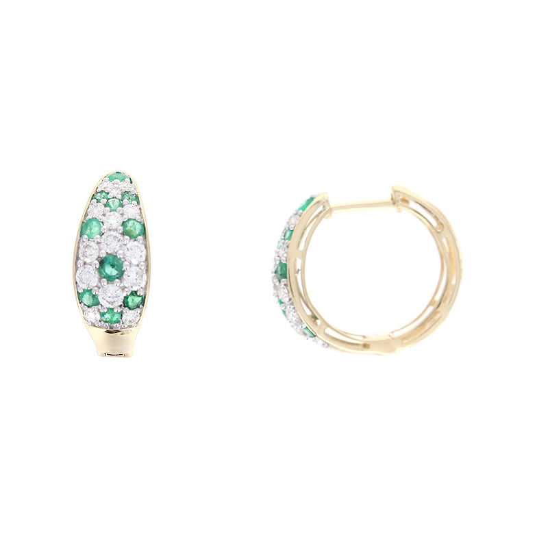 Ladies 14kt Yellow Gold 0.65cts Emerald and 0.70cts Diamond Earrings