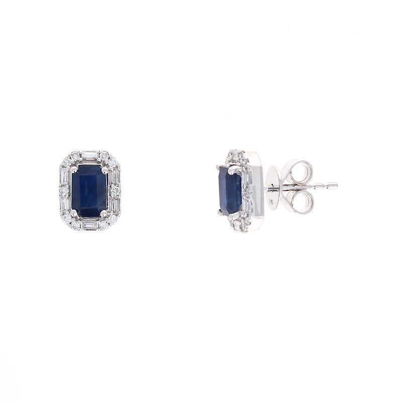 Ladies 14kt White Gold 1.40ct Blue Sapphire and 0.27cts Diamond Earrings
