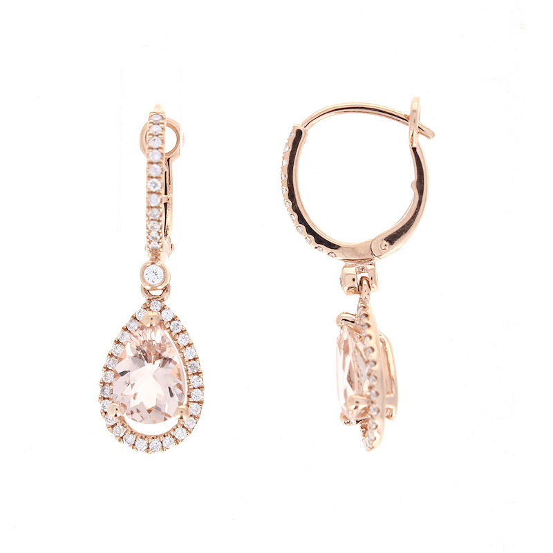 Ladies 14kt Rose Gold 1.90ct Morganite and Diamond Earrings