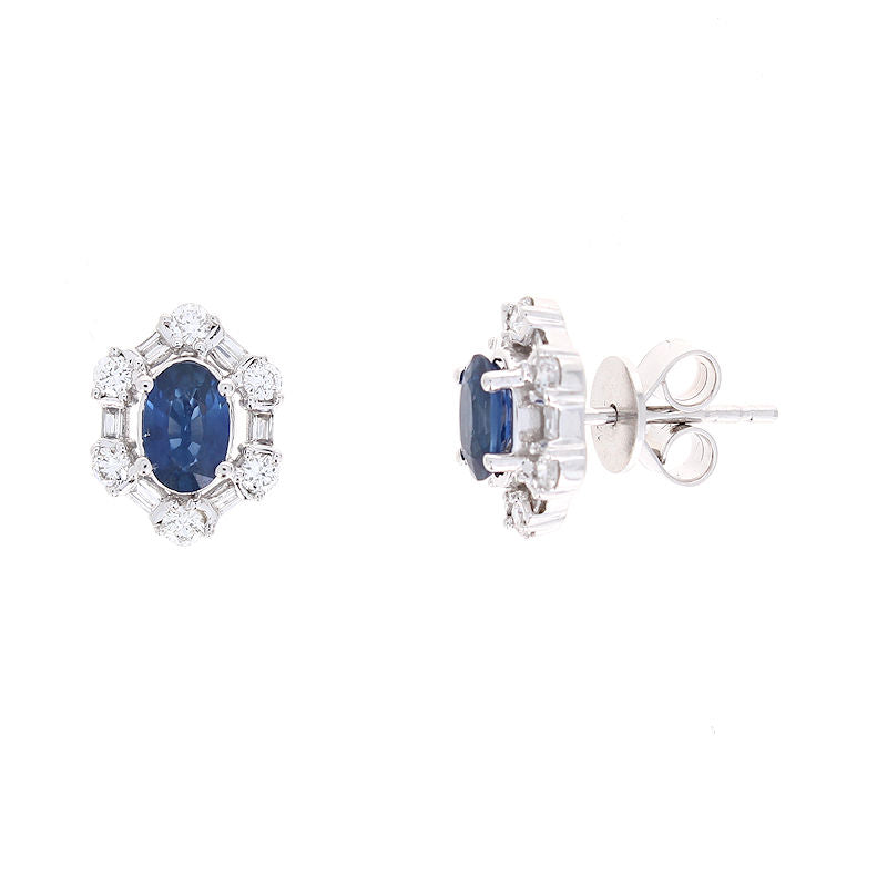 Ladies 14kt White Gold 1.18cts Blue Sapphire and 0.32cts Diamond Earrings