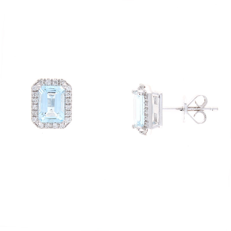 Ladies 14kt White Gold 1.75cts Aquamarine and Diamond Earrings