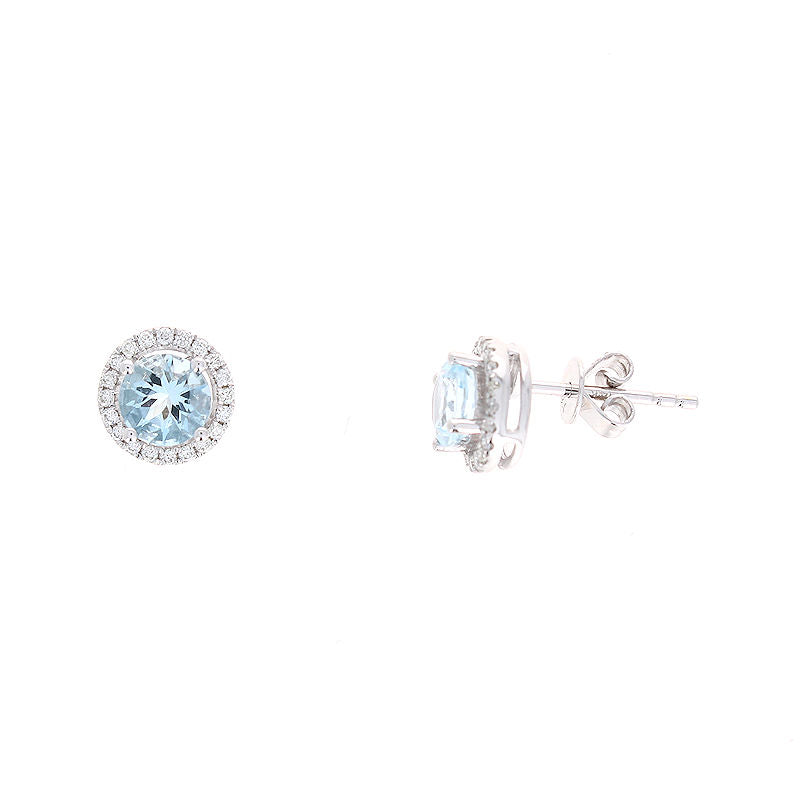 Ladies 14kt White Gold 0.88cts Aquamarine and Diamond Earrings