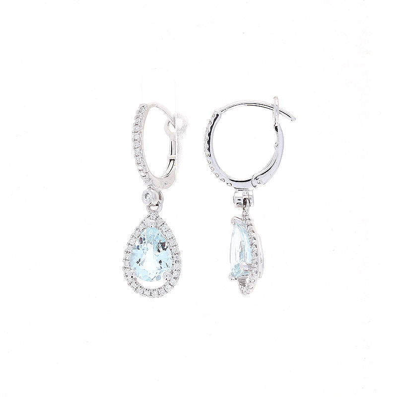 Ladies 14kt White Gold 1.90cts Aquamarine and Diamond Earrings