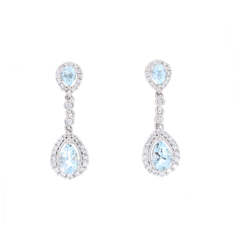Ladies 14kt White Gold 0.95cts Aquamarine and Diamond Earrings