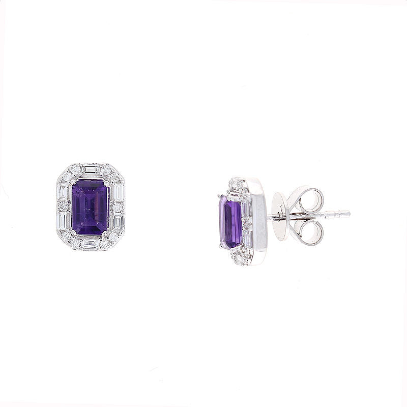 Ladies 14kt White Gold 1.10cts Amethyst and 0.27cts Diamond Earrings