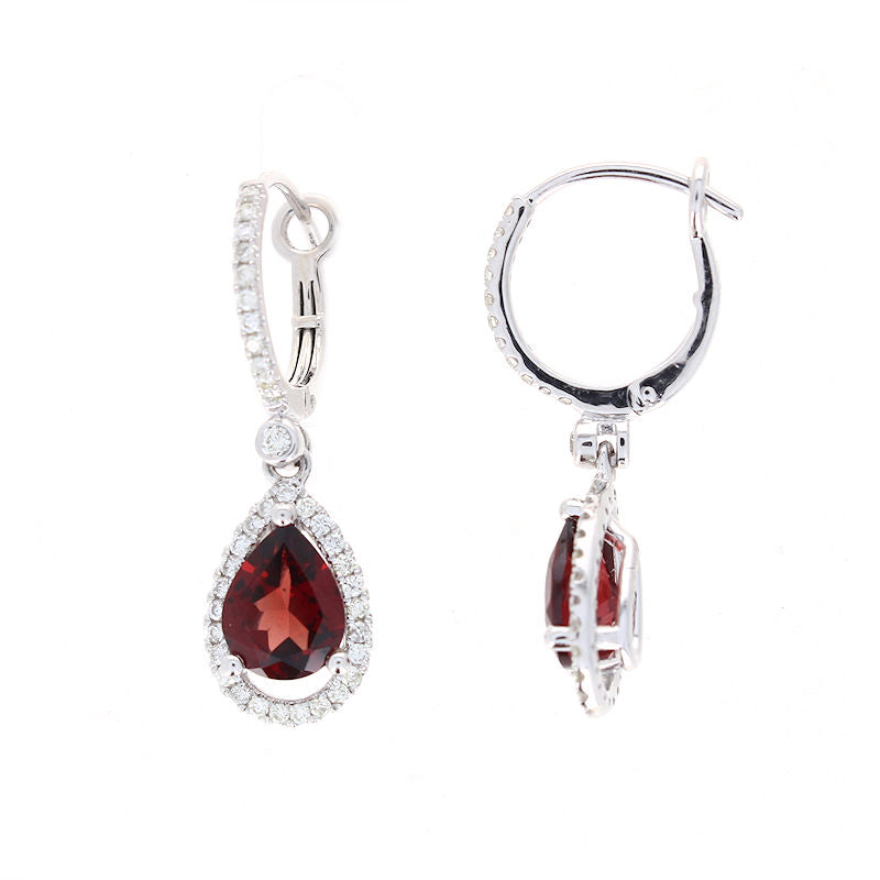 Ladies 14kt White Gold 2.50cts Garnet and 0.42cts Diamond Earrings