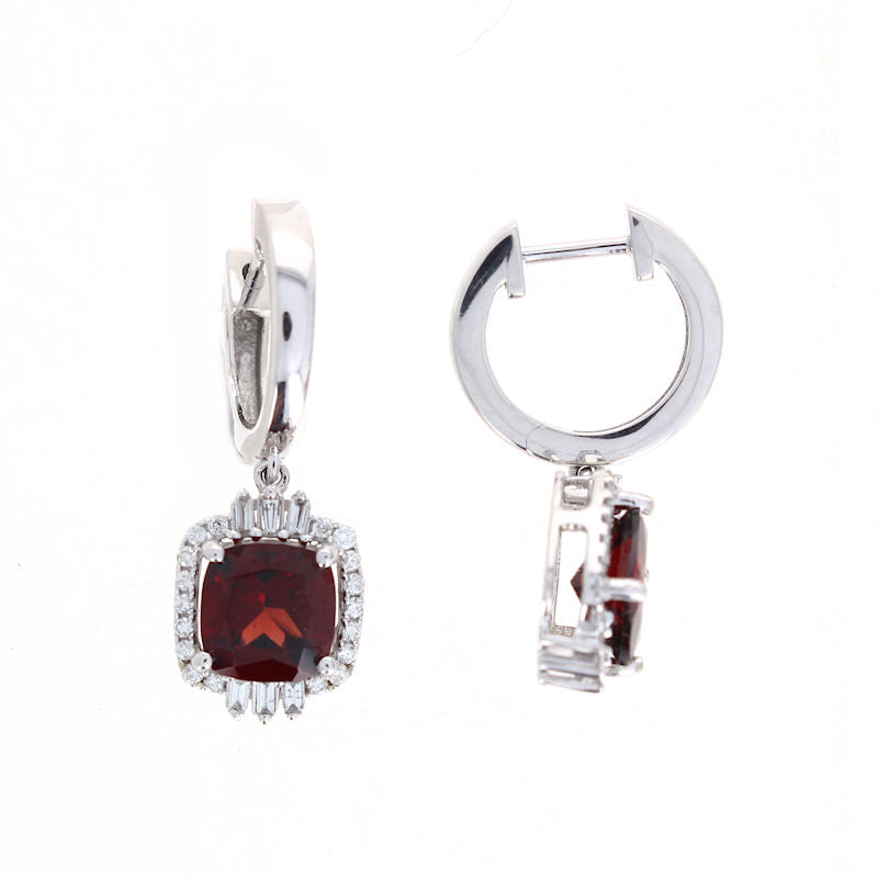 Ladies 14kt White Gold 3.30ct Garnet and 0.29cts Diamond Earrings
