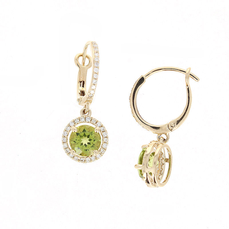 Ladies 14kt Yellow Gold 1.85cts Peridot and 0.26cts Diamond Earrings
