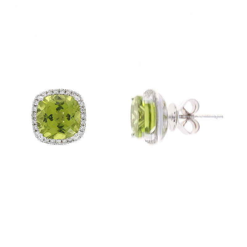Ladies 14kt White Gold 4.00cts Peridot and 0.21cts Diamond Earrings
