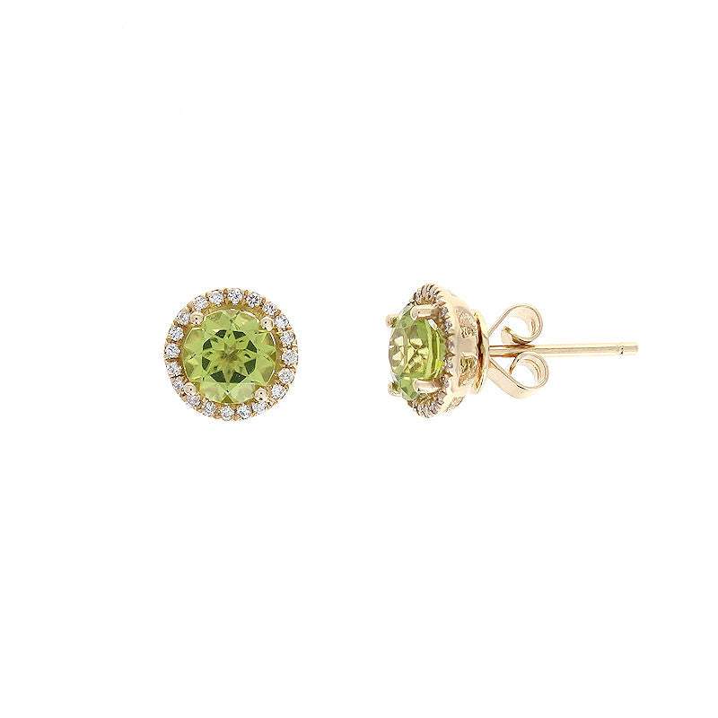 Ladies 14kt Yellow Gold 1.90cts Peridot and 0.16cts Diamond Earrings