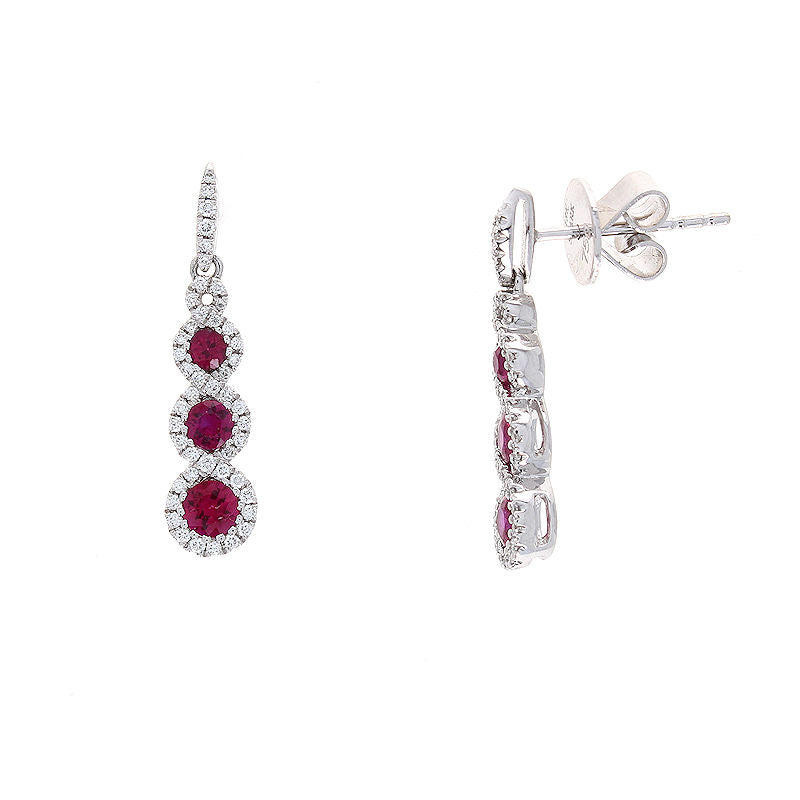 Ladies 14kt White Gold 0.72cts Ruby and 0.28cts Diamond Earrings