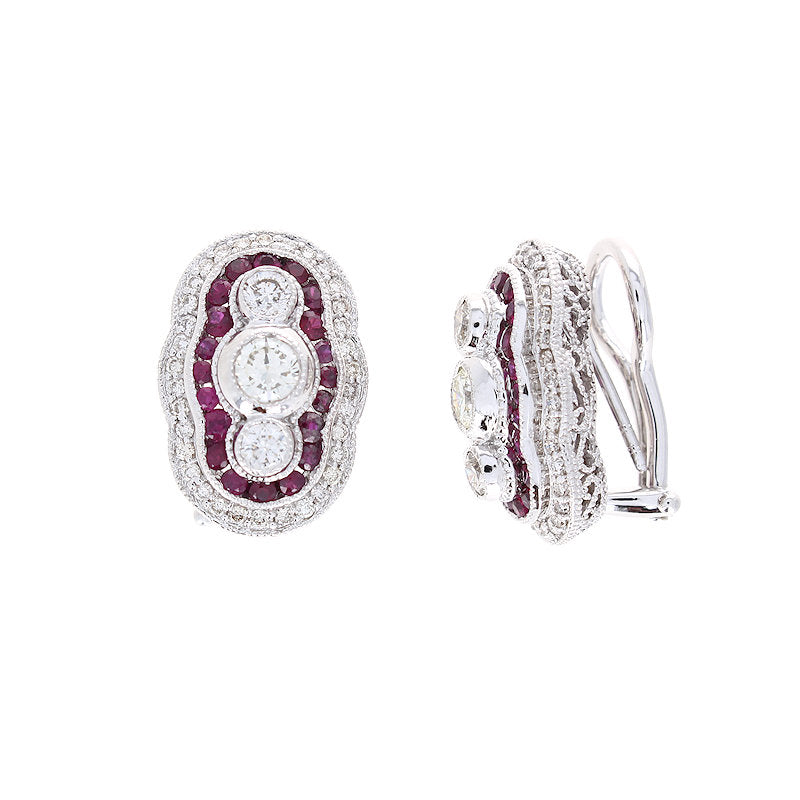 Ladies 14kt White Gold 1.00cts Ruby and 1.35cts Diamond Earrings