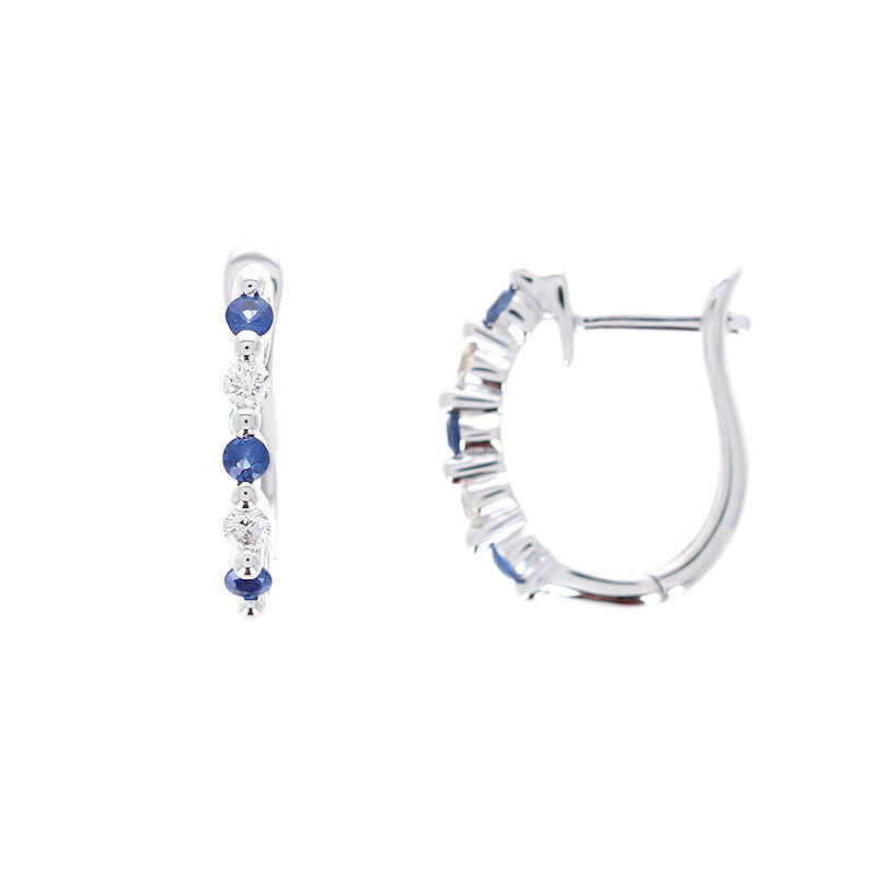 Ladies 14kt White Gold 0.26cts Sapphire and 0.14cts Diamond Hoop Earrings