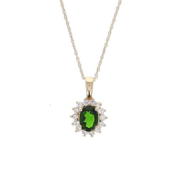 Ladies 14kt Yellow Gold 0.95ct Chrome Diopside and 0.30cts Diamond Pendant