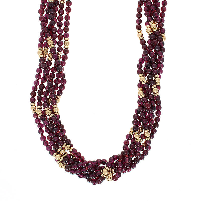 Ladies 14kt Yelow Gold Garnet Multi Strand Necklace