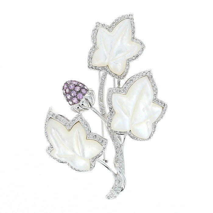 Ladies 18kt White Gold 1.53cts Pink Sapphire and 2.65cts Diamond Brooch Pendant
