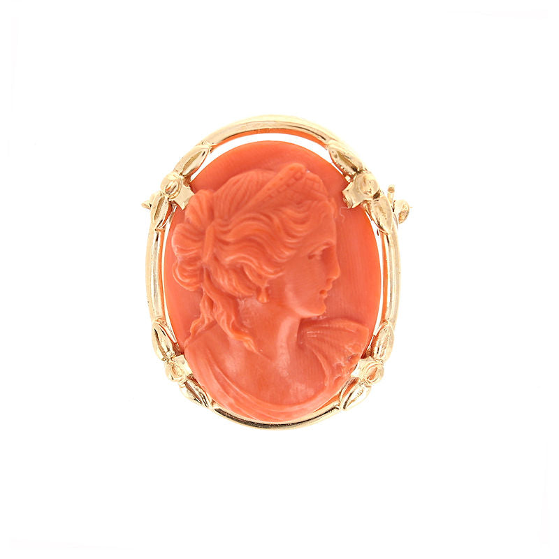Ladies 14kt Yellow Gold Coral Brooch