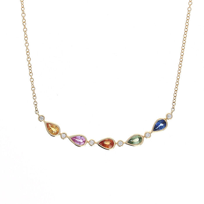 Ladies 14kt Yellow Gold 1.39cts Multi Color Sapphire and 0.06cts Diamond Pendant