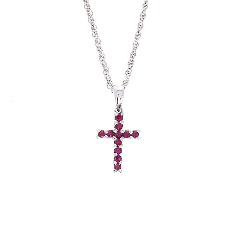 Ladies 14kt White Gold 0.22cts Ruby Cross Pendant