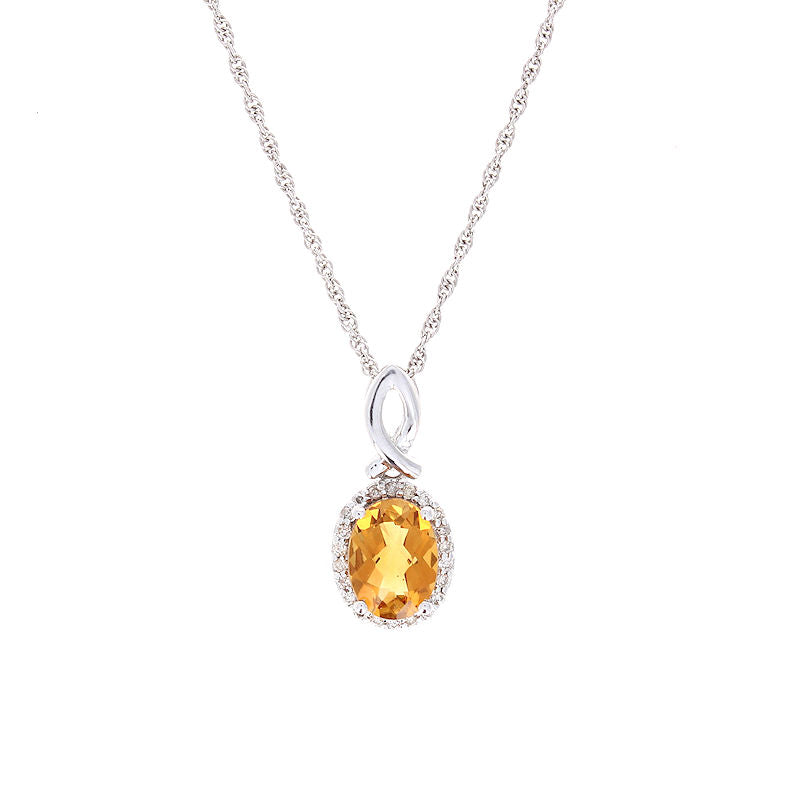 Ladies 14kt White Gold 1.12ct Citrine and 0.09cts Diamond Pendant